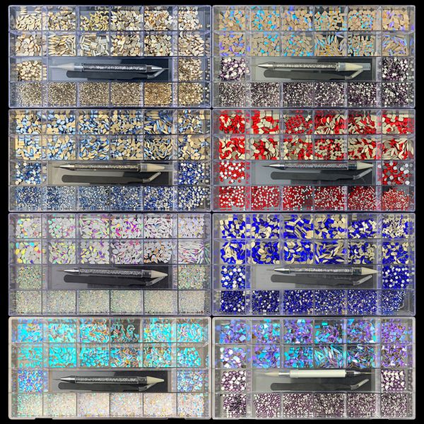 

nail art decorations 2740pcs luxury shiny diamond s crystal set ab glass 1pcs pick up pen in grids box 21 shape 230712, Silver;gold