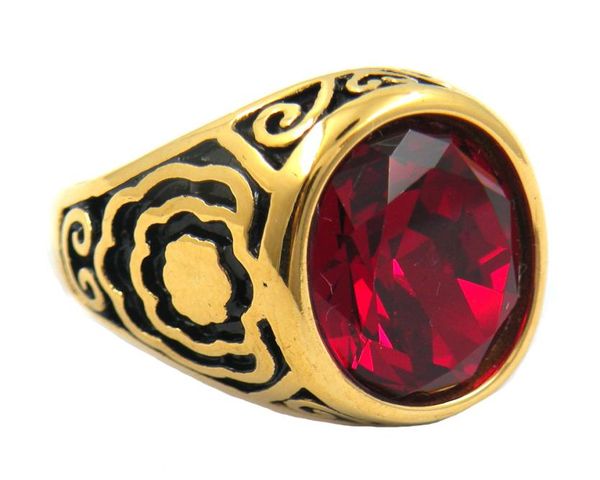 

fanssteel stainless steel punk vintage jewelry wemen flower ring with red stone ring gift for brothers sisters 13w364706599, Silver