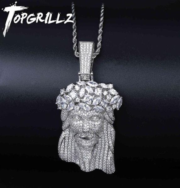 

new big size jesus pendant necklace with tennis chain mens iced out charm jewelry gold silver color chain hip hop jewelry 210323202426787