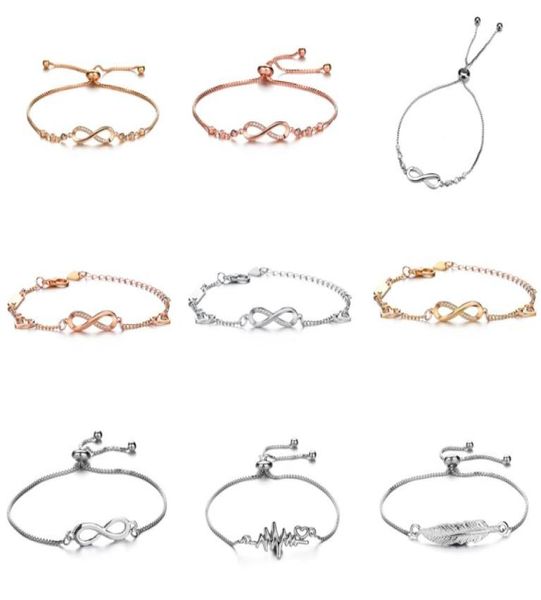 

infinity bracelet love heart leaf silver rose gold adjustable rhinestone diamond charms jewelry gift for women lady fashion bracel3478916, Golden;silver