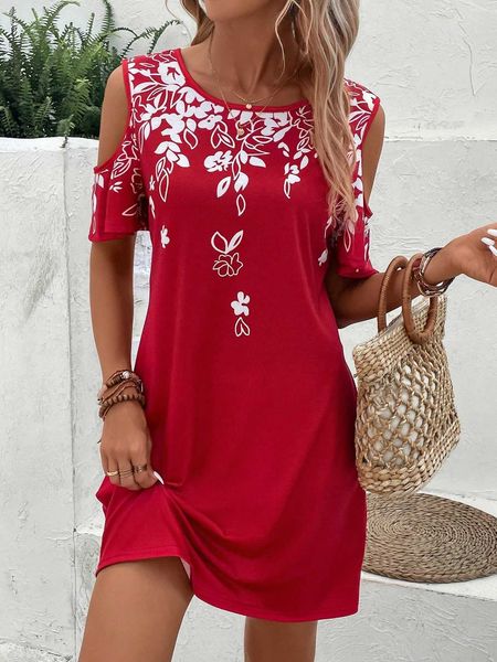 

emery rose floral cold shoulder tee dress, Black;gray