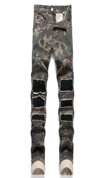 

fashion slim stretch hole patch jeans autumn street midwaist men039s camouflage pants casual denim trousers pantalones de homb9531853, Blue