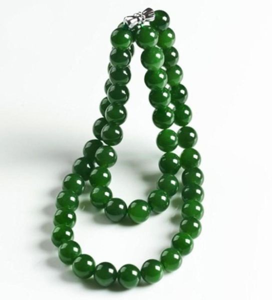 

genuine natural green jade beaded necklace women fashion charms jewellery real chinese jades stone accessories fine jewelry 2207222558595, Silver