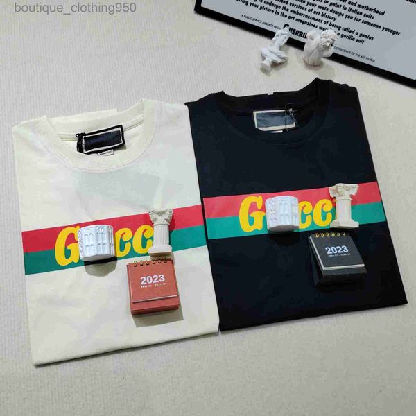 

mens women designers t shirt loose new letter color stripe printed cotton short sleeve t-shirt ins, White;black