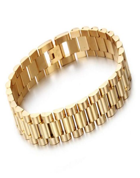 

fashion 15mm mens womens watch band bracelet hiphop gold silver stainless steel watchband strap cuff bangles jewelry9419869, Black