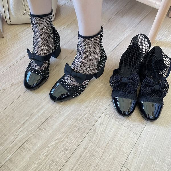 

rhinestone mesh stretch boots over-the-knee thigh high net sock boots clear sandals pointed toe shoes nightclub bowtie high heels c buckle c, Black
