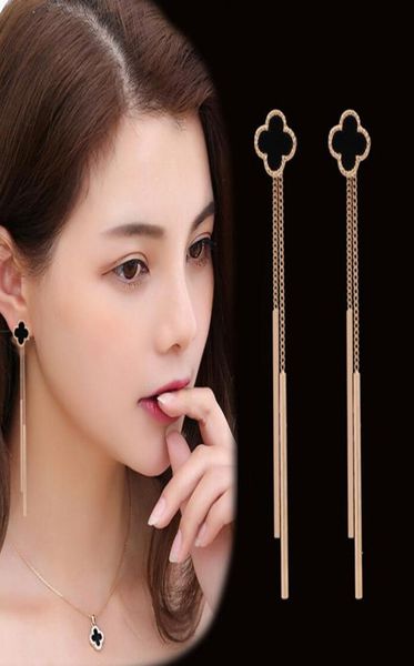 

fashion fourleaf grass silver needle korean temperament female length personality wild earrings simple earrings christmas gifts j8940011, Golden