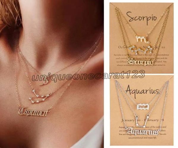 

3pcsset 12 constellation pendant necklaces couple lover fashion cardboard star zodiac sign charm pisces necklace jewelry gifts1589676, Silver