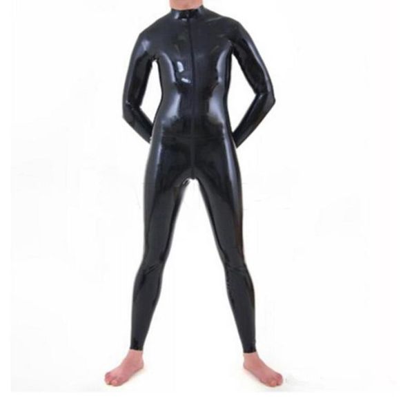 

100 pure latex catsuit front zipper handmade bodysuit sports wear jumpsuit rubber fetish cosplay party wear4793964, Black
