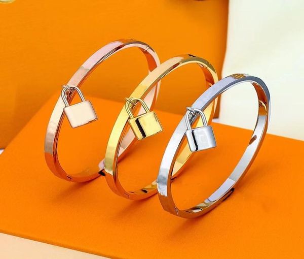 

gold bracelet lock bangle stainless steel designer jewelry mens womens engraved letters flower fashion charm cuff silver rose wedd2407433, Black