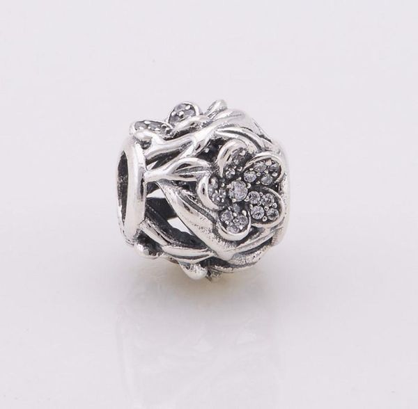 

100 925 sterling silver openwork floral bead with paveset cubic zirconia fits european jewelry charm bracelets7579170, Black