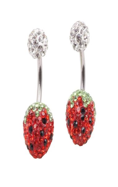 

ball strawberry crystal navel ring stainless steel piercing belly button ring body fashion jewelry summer style women6135536, Silver