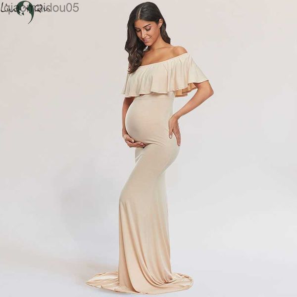 

liu qu women maternity p shoot dresses elegant slim robe pregnancy pgraphy dress off shoulder long dresses party clothes l230712, White