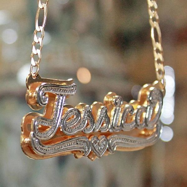 

3umeter hip hop letter necklace name crystal double plated name necklace old english custom carving batch of flowers for gifts y123768153, Silver