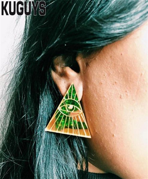 

trendy dangle earring jewelry acrylic gold mirror large earrings for womens pendientes triangle eyes stud earring26847230688, Silver