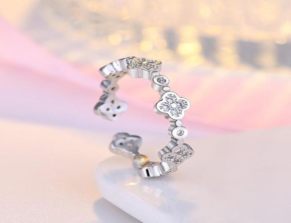

2022 new fashion lovely clover band rings for women rose gold silver crystal open ring jewelry7702219