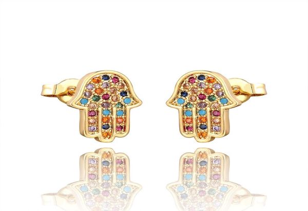 

fatima hand earrings cubic zircon palm blue evil eye stud earring for women punk vintage earrings party jewelry halloween gift7547697, Golden;silver