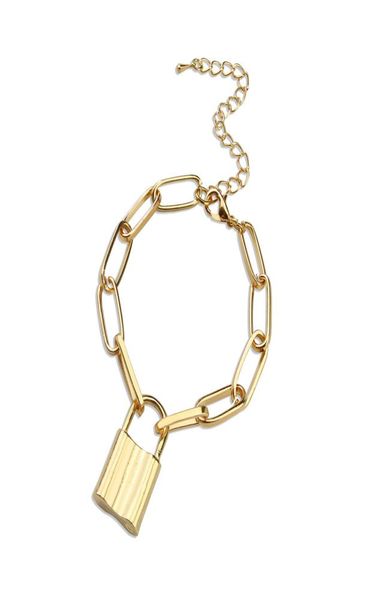

14k goldplated locking pendant bracelet female punk geometric chunk chain bracelet hip hop hasso chain cross link mother day gift3423037, Golden;silver
