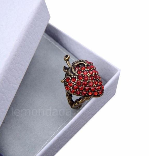

women strawberry band rings shiny rhinestone crystal ring fashion designers wedding engagement jewelry womens adjustable hand jewe8716555, Silver