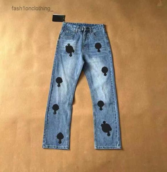 

print designer men jeans crossskin washed jean chromeheart with high waist lovers chromees loose rework process chrome 186050053, Blue