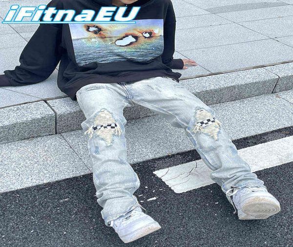 

ripped jeans hip hop y2k 2022 trends clothes men streetwear baggy pants trousers trendyol men039s slim women039s stacked pla4113632, Blue
