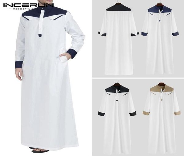 

men039s casual shirts incerun men arab islamic muslim kaftan patchwork stand collar long sleeve robes loose saudi arabia dubai 6613300, White;black
