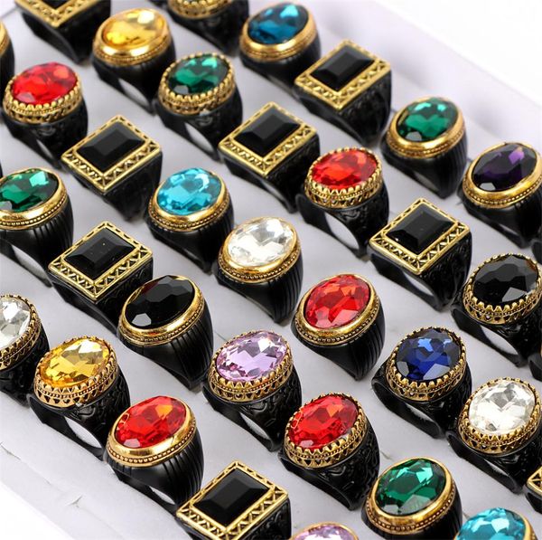 

fashion luxury black imitation gemstone metal jewelry rings for women men mix style party gifts whole1090733, Golden;silver