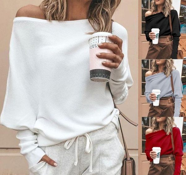 

fashion womens sweater solid color offshoulder knit long sleeve tshirt s5xl8287604