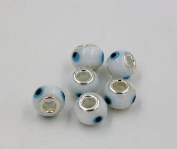 

sell 100pcs 14mm evil eye murano lampwork colored glaze 5mm big hole glass beads fit charm bracelet diy jewelry white color8646690, Black
