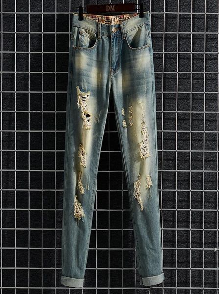 

2020 new men hole slim jeans classic fashion ripped hip hop vintage blue casual denim trousers male brand clothes 28409433988