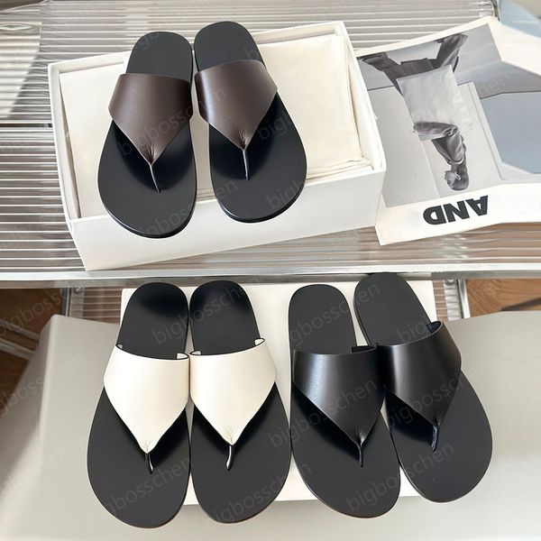 

women's flip-flops designer leather sandals the row fashion simple clip toe flip-flops black white flat bottom lightweight outdoor offi