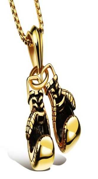 

u7 cool sport new men necklace fitness fashion stainless steel workout jewelry gold plated pair boxing glove charm pendants access6485368, Silver