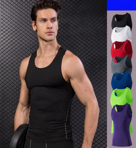 

2018 new compression tights gym tank quick dry sleeveless sport shirt men gym clothing for summer cool men039s running vest9569688, White;black