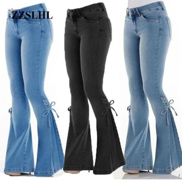 

women039s jeans xs4xl women summer elastic plus blue casual slim loose mom denim bow boot cut pant 20216441695