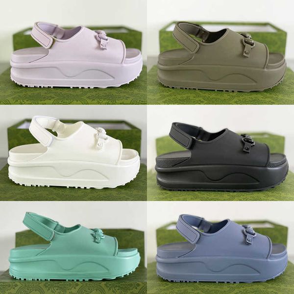 

designer flatform sandals men women thick bottom scuffs beach summer slide anti slides dark blue non slip rubber sole slippers with box