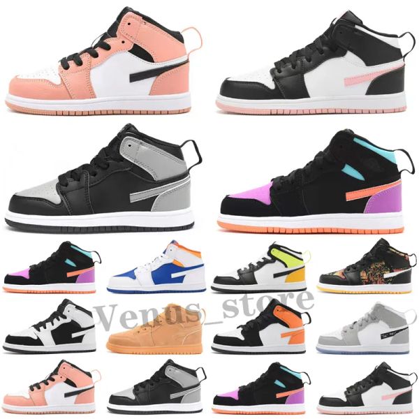 

infants 1s 1 toddler kids basketball shoes pine green game royal scotts obsidian chicago bred sneakers multi-color tie-dye size 26-35, Black