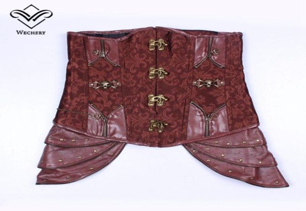 

brown steampunk corset women039s bustiers corsets faux leather gothic underbust steel boned waist corset bustier s2xl9216456, Black;white