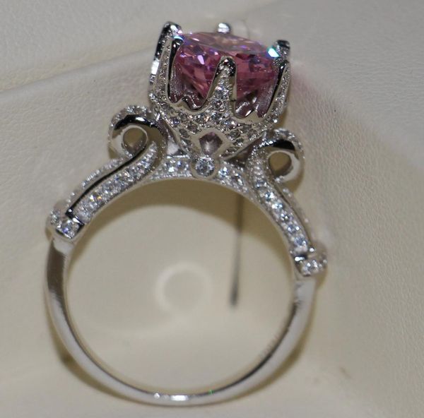 

whole profesional fashion jewelry 925 sterling silver 9mm round cut pink z gemstones party wedding women finger crown ring5353704, Slivery;golden