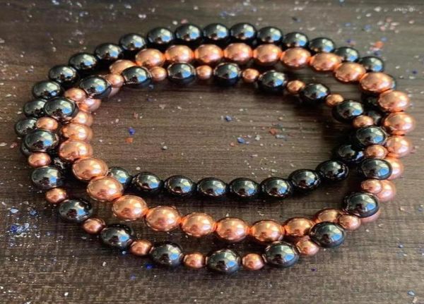 

link bracelets mg1625 genuine 6 mm copper magnetic hematite bracelet healing stone stack beaded stimulates energy flow jewelry4477191, Black