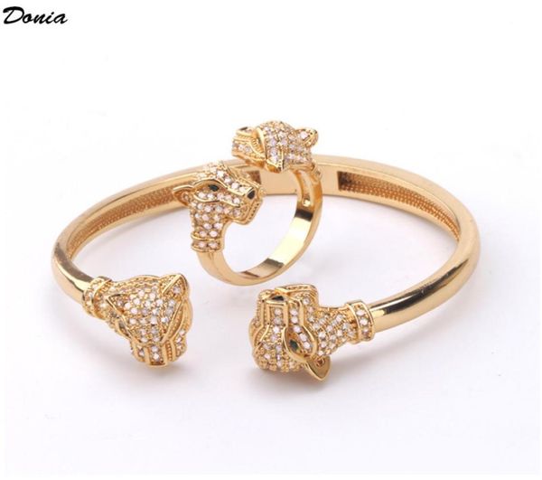 

donia jewelry luxury bangle european and american fashion exaggerated classic double panther head inlaid zircon bracelet set desig8261168, Black