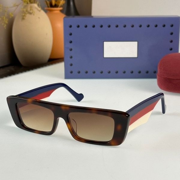 

2023 women men sunglasses blue red white strips width plank full frame brown rectangle glasses available with box, White;black