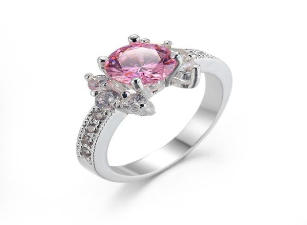 

whole 6 pcslot luckyshine daily jewelry holiday gift fire flower pink cubic zirconia gemstone 925 silver plated women ring ne9214934, Golden;silver