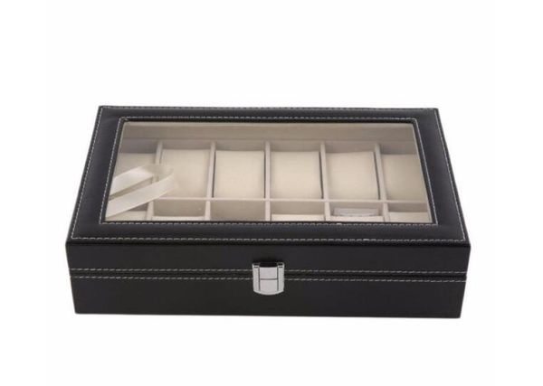

12 slots grid pu leather watch box display box jewelry storage organizer case locked boxes retro saat kutusu caixa para relogio8184032, Black;blue