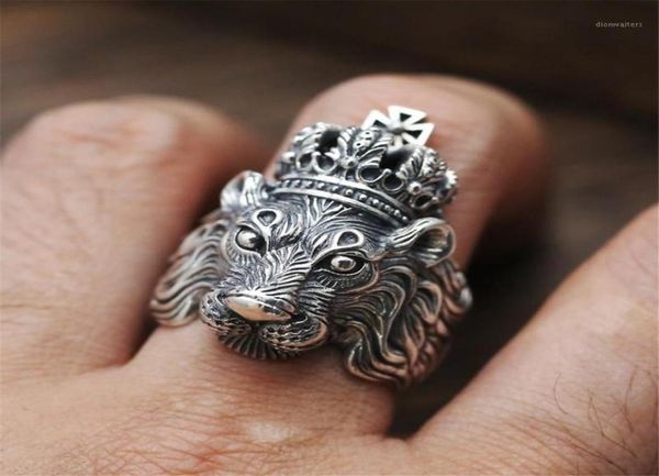 

cluster rings european domineering crown lion king punk male yuzuk jewelry boho thai silver color ring unusual gifts to men size 63323223, Golden;silver