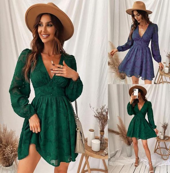 

casual dresses aline mini dress woman green long sleeve party 2023 spring autumn female sundress6667999, Black;gray