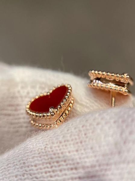 

s925 silver heart shape in 18k rose gold plated and red color agate for women wedding jewelry gift ps67828332158, Golden
