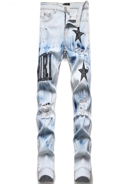 

2022 men039s jeans european american street fashion brand men jeans slim denim straight biker skinny ripped jean pencil pants 85944909, Blue