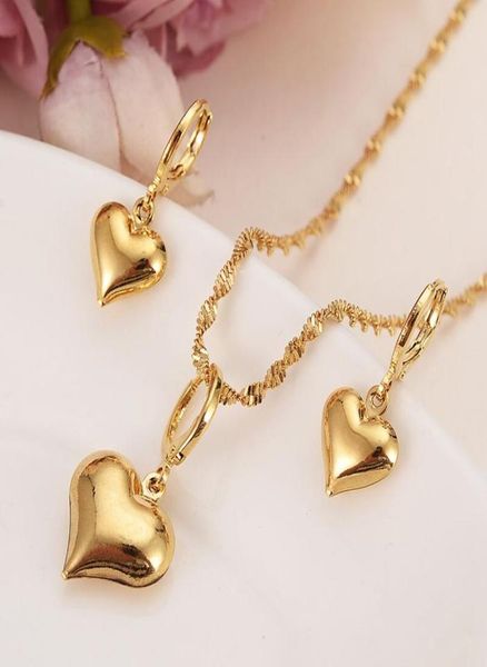 

14k yellow fine gold filled lovely heart pendant necklaces earrings women girls party jewelry sets gifts diy charms4507079, Silver