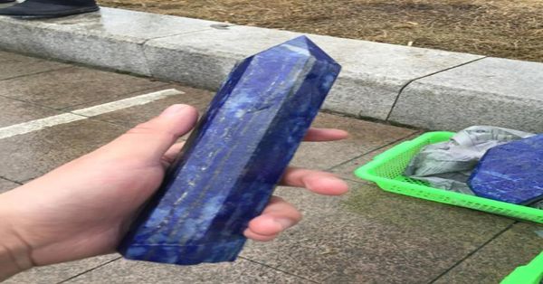 

about 400g beautiful natural lapis lazuli quartz crystal double point healing lingsite large single pointed six prism3082056, Black
