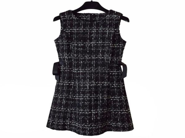 

perhaps u tweed dress elegant side bow aline dresses black plaid sleeveless summer o neck mini dress d08453454908, Black;gray